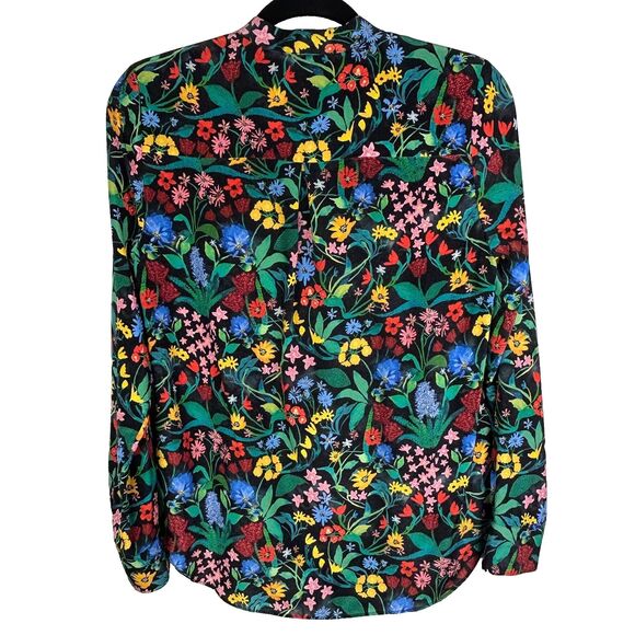Alice + Olivia Eloise Silk Button Down Blouse Black Multi Color Floral Print  S - Picture 6 of 13
